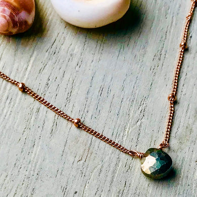 14k Rose Gold Filled Satellite Chain & Pyrite Clavical Necklace