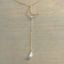 14k Gold Filled Moonstone Crescent Clavical Lariat Necklace
