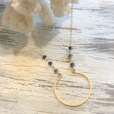 14k Gold Filled Long Eclipse & Iolite Necklace