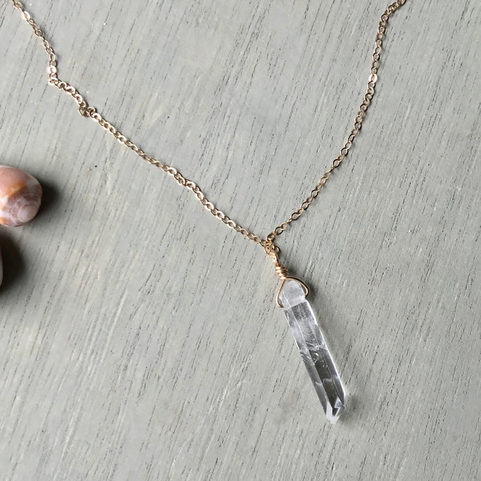 Simple 14k Gold Filled Raw Crystal Spike Necklace