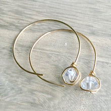 Gold Raw Herkimer Diamond  Drop Hoop Earrings