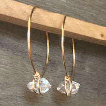 Gold Raw Herkimer Diamond  Drop Hoop Earrings