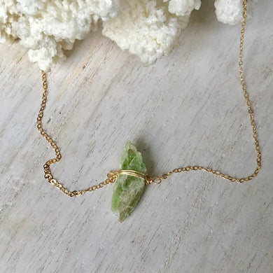 14k Gold Filled Raw Green Kyanite Spike Necklace