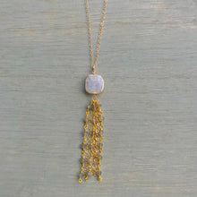 14k Gold Filled Long Druzy & Labradorite Tassel Necklace