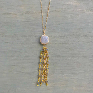 14k Gold Filled Long Druzy & Labradorite Tassel Necklace