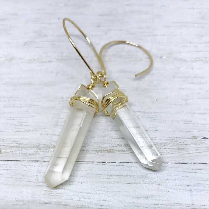 14k Gold Filled  These raw crystal points make the perfect everyday earring.   Quartz Crystal is know as the 