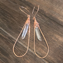 14k Rose Gold Filled Hammered Frames with Crystal Spike Elongated Drop Earrings 
