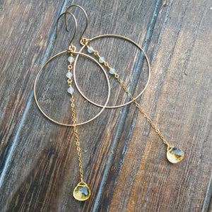 Gold Hammered Large Drop Eclipse Earrings