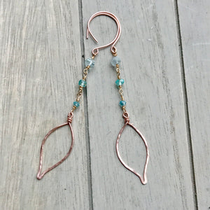 14k Rose Gold Filled with Ombre Apatite & Aquamarine Drop Petal Earrings